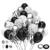 100Pc 12" Black, Metallic Silver, & Glitter Confetti Balloons Set Party Decor