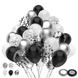 100Pc 12" Black, Metallic Silver, & Glitter Confetti Balloons Set Party Decor
