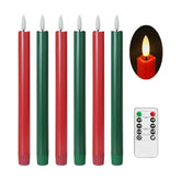 Green And Red Flameless Taper Candles With Remote Control - 10 Inch Led Candlesticks Battery Operated, Realistic 3D Flame With Wick, Timer, 6 Pack Holiday Candles Christmas Decor
