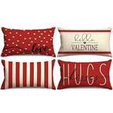 Valentine'S Day Rectangle Pillow Covers Red White Sweet Love Throw Pillow Case 12 X 20 Inch Hearts Stripes Love Cushion Cover For Home Couch Sofa Wedding Anniversary Decoration, Set Of 4