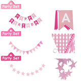 Pink Birthday Party Decorations, Light Pink And White Decor With Happy Birthday Banner, Tissue Pom Pom Flowers, Hot Pink And White Balloons, Pink Foil Curtain, Bday Party Supplies For Women