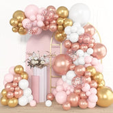 153Pcs Rose Gold Balloon Garland Arch Kit, Different Sizes 18 12 10 5 Inch Pink White Gold Latex Metallic Confetti Balloons For Girls Graduation Birthday Bridal Baby Shower Party Decorations