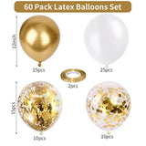 White & Gold Balloon Set (60pcs): Metallic, Pearl, Confetti - Party Decorations