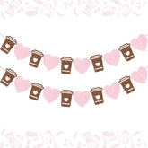 Coffee Bar Banner Pink, Glitter Coffee Cup And Heart Garland, Latte Banner For Birthday Bachelorette Engagement Wedding Baby Shower Party, Cafe Bar Wall Table Decorations