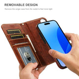 Detachable Wallet Case For Iphone 16 Plus Rfid Blocking Card Slots Holder Premium Pu Leather Magnetic Kickstand Shockproof Wrist Strap Removable Flip Protective Cover 5G 6.7 Inch (Brown)