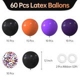 Purple Orange Black Balloons 12 Inch Confetti Latex 60 Pack Birthday Halloween Party