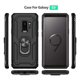 For Samsung Galaxy S9 Case With Hd Screen Protectors, Military-Grade Metal Ring Holder Kickstand 15Ft Drop Tested Shockproof Cover Case For Samsung Galaxy S9 (2018), Black