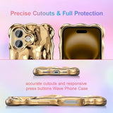 Cute Silver Ripple Case for iPhone 17, 3D Chrome Design Water Ripple Shell Phone Cover, Wave Shape Aesthetic Case for Women and Girls, Gold