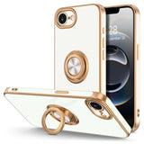 iPhone 16e Case with Rotatable Ring Holder and Rose Gold Edge, 6.1" Soft Protective Cover, White
