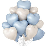 Baby Blue White Heart Balloons,12Pcs 18 Inch Foil Baby Shower Decorations