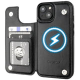 Onetop Compatible With Magsafe For Iphone 14 Wallet Case With Card Holder, Pu Leather Kickstand Rfid Blocking Case, Double Magnetic Clasp And Durable Shockproof Cover 6.1 Inch (Black)