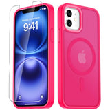 For Iphone 11 Case, Magnetic Phone Cover With 1 Screen Protector, Compatible With Magsafe, Military Grade Protection, Translucent Matte Frosted Back, Hot Pink