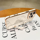 For Iphone 16 Pro Case Cute, Luxury Gold Plated For Women Girls Elegant Tpu Bumper Cover With Wrist Strap Kickstand Camera Protection Shockproof Silicone Phone Case For Iphone 16 Pro, White