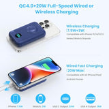 Magnetic Portable Charger 10800Mah,4-In-1 Wireless Power Bank With Iwatch Charger, Qc4.0+20W Pd Fast Charging Usb C Battery Pack With Lcd Display For Magsafe,Iphone 16/15/14/13/12,Apple Watch (Blue)