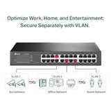 24 Port Gigabit Switch Easy Smart Managed Plug & Play Desktop/Rackmount Sturdy Metal W/ Shielded Ports Support Qos, Vlan, Igmp & Lag (Tl-Sg1024De),Black