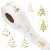 1000Pcs Clear Christmas Stickers Roll Gold Foil Xmas Tree Seal Stickers Self-Adhesive Label Decals For Holiday Envelope Invitations Cards Gift Decor, 6 Designs