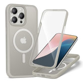For Iphone 15 Pro Case,Full-Body Rugged Case With Built-In Anti-Scratch Tempered Glass Screen Protector,Compatible With Magsafe, Men Women Shockproof Protective Cover Grey