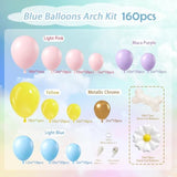 161Pcs Pastel Balloons Arch Kit, Dog Paw Birthday Decorations With Pastel Pink Yellow Blue Purple Daisy Dog Bone Balloons For Theme Baby Shower Blue Birthday Party Decorations