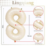 40 Inch Cream Foil Balloon Number 8, Giant Self Inflating Beige Number Balloons 0-9 For Men Women, White Sand 8 Helium Balloons Set For Girls Boys 8Th Birthday Anniversary Party Decorations Supplies