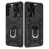 Samsung Galaxy S22 Case with Stand & Camera Cover Black, Protective Phone Case with 360° Foldable Kickstand, Wireless Charging Compatible, Shock Absorption and Drop Protection