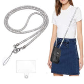 Crossbody For Phone Lanyard/Chain Water Diamond Full Diamond Chain With Clip Antilost Lanyard Universal Lanyard Suitable For Most Mobile Phones And Bags (White)