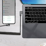 Coiled Cable, Left Angle Micro Usb To Right Angle Usb A Sync & Charge Spring Spiral Cord (1.47Ft To 3.94Ft)