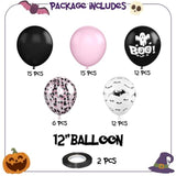 60pcs Halloween Balloons 12 Inch Pink Black Confetti Bat Ghost BOO Printed Party Decorations
