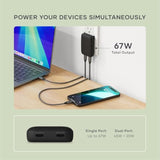Satechi OntheGo 67W Wall Charger, GaN USB C Travel Charger with 2 USB-C PD Fast Charging Ports, for MacBook Pro/Air, iPad Pro/Air, iPhone 16, Steam Deck, Galaxy, Windows – Black