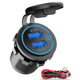 Qc3.0 Dual Usb 12V Outlet With Touch Switch: 12 Volt Marine Socket Golf Cart Usb Port Dc Car Charger Waterproof Power Adapter Cigarette Lighter Mount Fast Charge For Boat Motorcycle Atv Rv