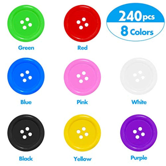 240 Pcs In 8 Colors Round Multicolored 4 Holes Resin Buttons 25Mm For