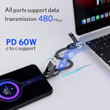 Multi Charging Cable Keychain Charger Cable With Led Display, 4-In-1 Multi Usb C Fast Charging Combo Lightning/Type C/Usb A/Usbc For Iphone Ipad Macbook Airpods Samsung Google (60W, 7.3 Inchs)