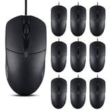 10 Pcs Black Wired Computer Mouse Bulk Usb 1000 Dpi 3 Button Corded Mouse With Home Office Noiseless Simple Usb Mouse For Computer Laptop Desktop Pc