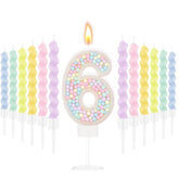 Number 6 Birthday Candle With 12 Pcs Spiral Candles For Girls Macaron Pastel Rainbow Unicorn Pink Cake Topper For Sweet Theme Party Decoration