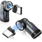 Usb C To C Magnetic Adapter 2 Pack 9 Pin 180° & 360° Rotation Phone Otg Port Replacement & Extender Pd 240W Usb2.0 Type-C Extension Connector With Led Indicator (Black)