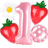 Berry First Birthday Decor with 40" Pink One Balloon & Strawberry Foil Balloons