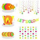 Neon Party Supplies Includes Let'S Glow Banner, Round Dot Paper Garland, Neon Swirl Streamers,Glow In The Dark Party Supplies Decorations Uv Blacklight Reactive Favor For Halloween Wedding Birthday