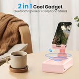 Gift For Women Foldable Cellphone Stand With Bluetooth Speaker Wireless Speaker With Phone Holder Birthday Gift Idea For Mom Dad Cool Gadget Pink