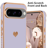 Compatible With Google Pixel 9 5G Case For Women Girl, Plating Edge Cute Love Heart Soft Tpu Bumper With 4 Corners Shockproof Protection Phone Case Cover For Pixel 9 Pro 5G(Purple)