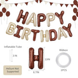Beige Brown Happy Birthday Balloon Banner, 16 Inch Foil Mylar Cream Brown Happy Birthday Balloons Letters, Off White Birthday Sign, Neutral Tan Birthday Decorations