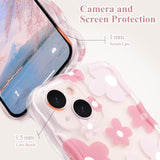 For Iphone 14 Case, Cute Flower Girls Women Soft Case Silicone Shockproof Curly Wave Wavy Edge Full Camera Protection Cover Pretty Thin Floral Leaf Pattern Phone Case For Iphone 14, Pink
