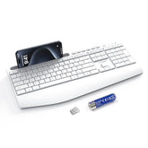 5Th Gen Wireless Keyboard,2.4G Full-Sized Cordless Ergonomic Keyboard With Wrist Rest, Phone Ipad Holder, Adjustable Angle, Compatible With Laptop/Pc/Mac/Windows, White