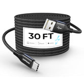 30Ft Usb C Cable, Extra Long Usb A To Usb Type C Charger Cord High-Grade Nylon Braided Charger Cord Type-C Power Wire For Security Camera/Usb-C Phone/Tablet/Ps5/Switch (No Data Transfer)