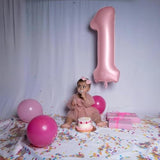 Pastel Pink 1 Balloons, 40 Inch Giant Light Pink Helium Foil Number 0-9 For Girls, Self Inflating 1St Birthday Balloon For Women Anniversary Baby Shower Princess Party Decorations Supplies