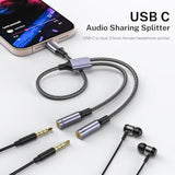 Usb C To Dual 3.5Mm Female Headphone Splitter,Type C To Dual 3.5Mm Female Headphone Adapter Compatible With Pixel 7 6, Galaxy S23 Iphone 15 Pro Max/Pro/Plus