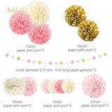 15PCS Pink Gold Wedding Baby Shower Decor β Pom Poms & Garland Backdrop Set