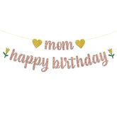 Rose Gold Glitter Mom Happy Birthday Banner - Mother'S Birthday Party Decorations - Mommy Women'S Bday Party Supplies
