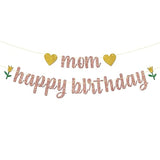 Rose Gold Glitter Mom Happy Birthday Banner - Mother'S Birthday Party Decorations - Mommy Women'S Bday Party Supplies