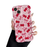 Compatible With Iphone 13 Case, Cute Wave Curly Pink Cherry Bow Phone Case For Women, Soft Tpu Shockproof Protection Cover Designed For Iphone 13 6.1 Inch