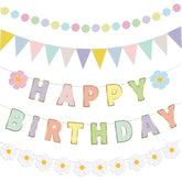 5 Pcs Macaron Daisy Birthday Party Bunting Banner, Pastel Birthday Decorations Pennant Banners Daisy Party Backdrop Supplies