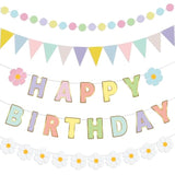 5 Pcs Macaron Daisy Birthday Party Bunting Banner, Pastel Birthday Decorations Pennant Banners Daisy Party Backdrop Supplies